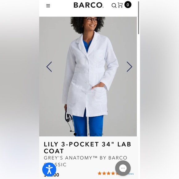 NWT SMALL LILY 3-POCKET 34" LAB COAT
GREY'S ANATOMY™ BY BARCO CLASSIC - Picture 2 of 7